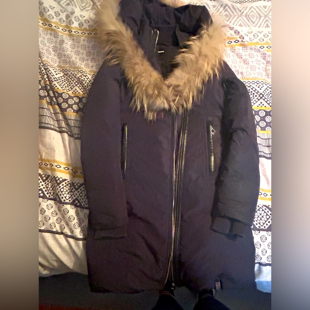 Rudsak Navy jacket with black leather trim - size xs